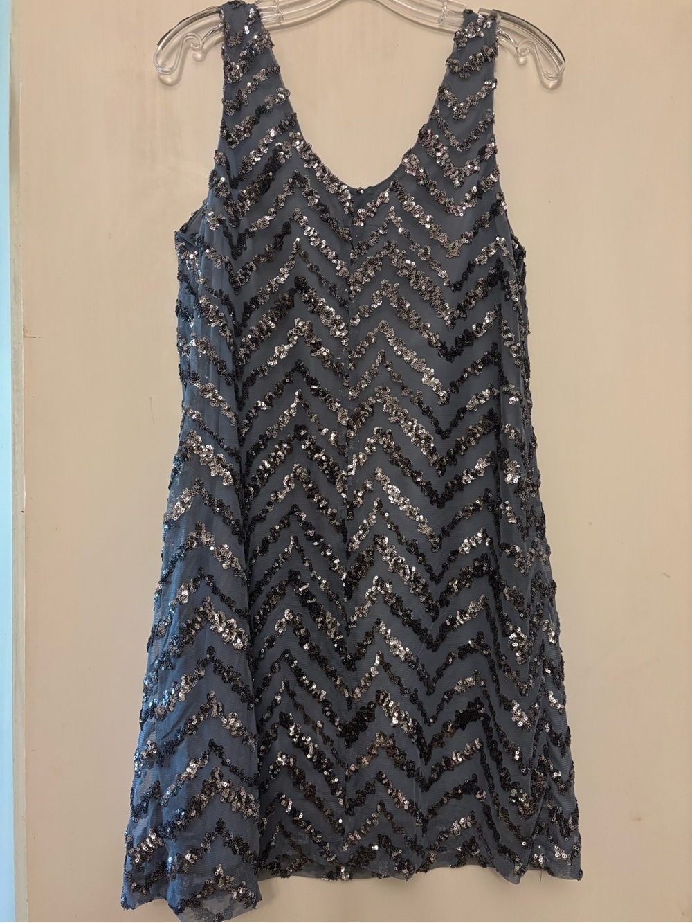 BB Dakota Beaded Chevron Shift Dress in Slate Blue